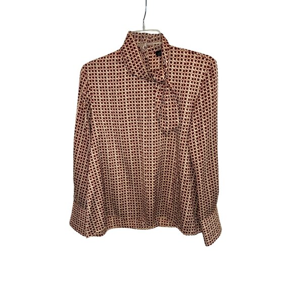 Zara Woman Geometric Print Red cream Tie-Neck Blouse - Size S - Picture 3 of 5